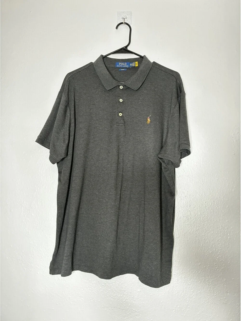 Polo Ralph Lauren Mens Slim Fit Cotton Knit Polo Shirt XXL Gray Solid Logo